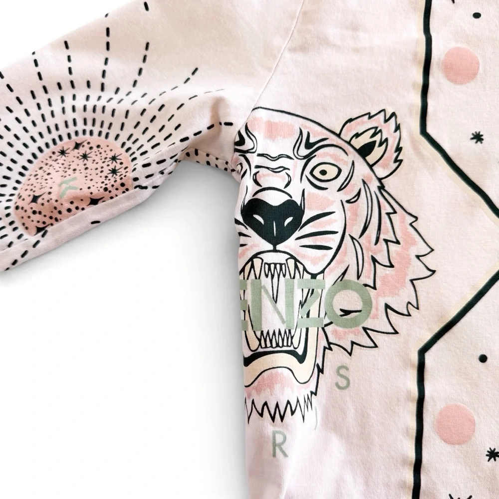 Kenzo Kids Tiger Jungle Graphic Long Sleeve Tee Pink Girls 4 104 Designer Top 4A